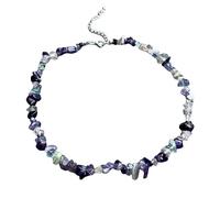 KIJSKKOPO Womens Natural Stone Choker Necklace, Reiki Amethyst Irregular Gravel Stone Beads Necklace Energy Crystal Gemstone Boho Collars Jewelry Gift for Lady Her Mom Fluorite