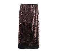 KIJSKKOPO Women's Sequin Midi Skirts, Brown High Waist Side Zipper Long Pencil Skirt Stylish Sexy Party Club Festival Rave Hip Skirts Brown Xs