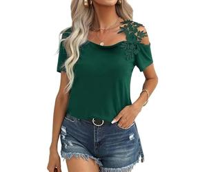 KIJSKKOPO Womens Short Sleeve Silky Satin Blouses, Blue Solid Color Crew Neck Tunic Pullover Cropped Tops Summer Casual Elegant Fitted Daily Going Out T-Shirts Chemise Green XL