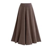 KIJSKKOPO Women's Winter Knitted Midi Pleated Skirts Plus Size, Brown Plain Elasticated Waist A-Line Umbrella Skirt Fall Winter Casual Work Office Elegant Skirt Brown XXL