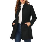 KIJSKKOPO Womens Winter Woolen Coats, Camel Stand Collar Tunic Mid-Long Jacket Stylish Slim Single Breasted Outerwear Wool Blend Elegant Dressy Work Overcoat with Pocket Black Xl
