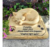 KIJyfgTR Customised Horticultural Stone Memorial Headstone Adorned With A Sleeping Cat Sculpture Atop The Headstone