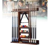 KIJyfgTR Solid Pine Pool Cue Holder, 8 Cues Wall Mounted Pool Cue Holder, For Billiard Room Or Club Only Brown