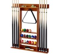 KIJyfgTR Wall-mounted Cue Rack For Pool Table Chalk Equipment Accessories Oak Solid Wood Cue Rack For Game Room Clubs(Red 8 holes)