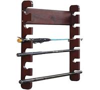 KIJyfgTR Wooden Wall-Mounted Fishing Rod Rack - Holds 6 Rods, Solid Wood Storage For Pool Cues & Indoor Use(Walnut Color)