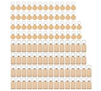 KIKAPA 100Pcs DIY Wooden Key Chain Heart Round Ellipse Carving Key Ring Wood Key Chain Ring