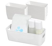KIKAWORD 12 PCS Plastic Narrow Storage Box, White Storage Boxes with Handles, Bathroom Storage Boxes, Kitchen Cabinet Organiser, for Kitchen Shelves Drawers Bedroom, 25 * 9 * 9 CM