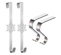 KIKAWORD 2 Pcs Christmas Wreath Door Hanger, Silver 15in Wreath Hanger for Front Door with Snowflake Decor for Party Decor Home Office Wall Wreaths Decor (with 2 Christmas Stocking Holders)
