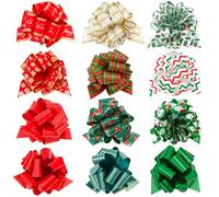 KIKAWORD 48 Pcs Large Christmas Ribbon Pull Bows, 5" Christmas Wrapping Bows, Reusable Party Gift Wrap Paper Bow, Large Gift Bow for Wine Bottles, Bouquet, Hamper, Wreath