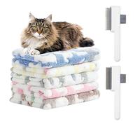 KIKAWORD 7 Pcs Dog Blankets Washable & Flea Comb for Cats Set | Cat Blankets for Indoor Cats & Pet Combs Kit - Small Fluffy Cat Blanket with Adorable Elephant Design,Warm and Soft Coral Fleece