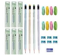 KIKAWORD 87 PCS HB Pencil Set, 72 PCS Pre-Sharpened Triangular Pencils with Eraser,6 PCS Sharpener,1 eraser,8 PCS Grips for School Children,Suitable for Writing Sketching Drawing Art and Craft