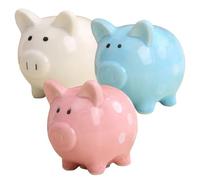 KIKAWORD Ceramic Piggy Bank,3pcs Piggy Banks for Kids and Adults,Cute Pig-Shaped Kids Coin Money Box Toy,Child to Cherish Money,Ideal Savings Gift for Birthdays, Christmas (Pink,Blue,White)