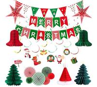KIKAWORD Christmas Decorations Indoor Banner Set,Christmas Party Ceiling Decorations,Premium Reusable Paper Ceiling Christma Decoration,Christma_s Bunting Hanging Honeycomb for Xmas Party Room Decor