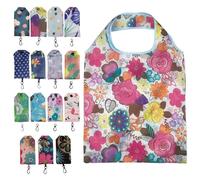 KIKAWORD Foldable Shopping Bags, 15 Pack Reusable Foldaway Shopping Bags with Modern Patterns, Waterproof Design, Ultra Lightweight Portable and Washable Tote for Grocery, Travel and Daily Use