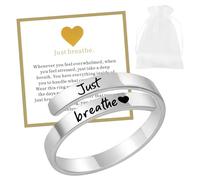 KIKAWORD Just Breathe Rings for Women,Hope Ring,Adjustable Open Design,Stainless Steel,Inspirational Jewelry Gift,with Card and Bag