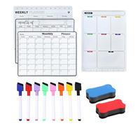 KIKAWORD Magnetic Fridge Planner 4PCS Magnetic Weekly and Monthly Daily Planner Whiteboard for Fridge,Mag_netic Calendar P_lanner for F_ridge with 8 Markers and 2 Eraser Boards, To Do List Organizer