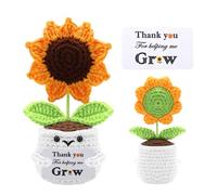 Kikazarru Handmade Positive Crochet Sunflower Doll - Teacher Appreciation Gifts, Thank You Gifts for Women Coworkers Friends Family - Thank You for Helping Me Grow, Emotional Support Crochet Flowers