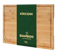 Kikcoin 17”×11” Bamboo Cutting Boards for Kitchen, Healthy Wooden Cutting Boards for Kitchen, Charcuterie, Vegetables, Cheese, Extra Large Chopping Boards with Deep Juice Groove and Handle, Natural