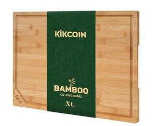 Kikcoin 17”×11” Bamboo Cutting Boards for Kitchen, Healthy Wooden Cutting Boards for Kitchen, Charcuterie, Vegetables, Cheese, Extra Large Chopping Boards with Deep Juice Groove and Handle, Natural