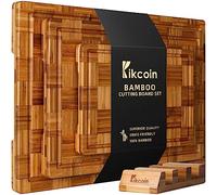 Kikcoin Extra Large Bamboo Cutting Boards, (Set of 3) Chopping Boards with Juice Groove Bamboo Wood Cutting Board Set Butcher Block for Kitchen, End Grain Serving Tray by
