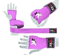 KIKFIT Gel Padded Boxing Inner Gloves with Long Wrist Straps - Hand Wraps for MMA, Punch Bag, Speed Training, Fist Protection & Under Mitts Use - Men & Women (Pink, L/XL)