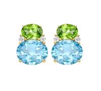 Kiki Classic 18ct Yellow Gold Peridot, Blue Topaz Double Oval & 0.12cttw Diamond Studs