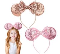 kiki fancy 2 Pcs Mouse Ears Headband, Cute Animal Ears Headband for Kids and Adults, Perfect for Theme Parks, Parties, and Cosplay, Comfortable and Stylish Headwear Accessory