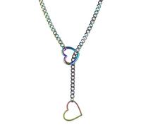 KIKIATA Love Shackles Necklace, Heart O-ring Slip Chain Necklace, Handmade Punk Cuban Link Chain Necklace Jewelry Adjustable Chunky Y-Necklace For Women Men(Colours)