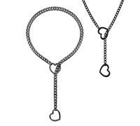 KIKIATA Love Shackles Necklace, Heart O-ring Slip Chain Necklace, Handmade Punk Cuban Link Chain Necklace Jewelry Adjustable Chunky Y-Necklace For Women Men(Black)