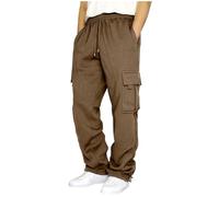KIKIATA Men's Heavyweight Fleece Cargo Sweatpants, Casual Gym Cargo Athletic Jogger Pants Baggy Elastic Waist with Pockets, Tracksuit Bottoms Loose Fit for Men(Camel,4XL)