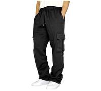 KIKIATA Men's Heavyweight Fleece Cargo Sweatpants, Casual Gym Cargo Athletic Jogger Pants Baggy Elastic Waist with Pockets, Tracksuit Bottoms Loose Fit for Men(Black,XL)