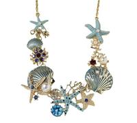 KIKIATA Shell Starfish Pearl Necklace, Shell Charm Necklace Bracelet Earrings, Mermaid Costume Jewelry Beach Jewelry for Women, Ocean Beach Accessories For Family(Necklace blue-A)