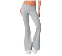 KIKIATA Women's Low Rise Fold Over Flare Leggings Cotton Yoga Pants Soft Comfy Casual Stretch Sweatpants Bootcut Lounge Streetwear Jogger Trousers Workout Gym(Light Gray,XS)
