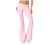 KIKIATA Women's Low Rise Fold Over Flare Leggings Cotton Yoga Pants Soft Comfy Casual Stretch Sweatpants Bootcut Lounge Streetwear Jogger Trousers Workout Gym(Light Pink,S)