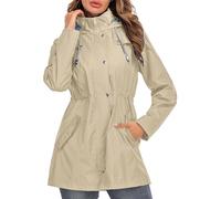 Kikibell Rain Jacket Women Striped Lined Hooded Lightweight Raincoat Outdoor Waterproof Windbreaker, Khaki, S