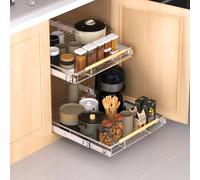 KIKIBRO Expandable Pull Out Drawer Cabinet Organizer, Adjustable Width Bottom-Mounted Slide Out Storage Shelves for Cabinets, Required Cabinet Size (14.16"~24.36", D≥17.3"), 1 Pack