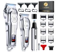 KIKIDO Hair Clippers for Men, Professional Cordless Hair Trimmers Set, Rechargeable Nose Hair Beard Trimmer, Hair Cutting Machine Haircut Grooming Kit (Sliver-3)