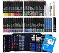 KIKIGOAL Drawing Sketching Set,Colored Pencil Pro Art Supplies with Graphite,Charcoal,Colored Pastel Pencils,Watercolor and Drawing Book in Storage Bag,Art Set for Beginners&Professionals (145PCS)