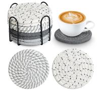KIKIGOAL Set of 8 Coasters for Drinks, Round Woven Coaster Cotton Woven Coaster,Absorbent Drink Coasters,Handmade Braided Fabric Coasters,Water Absorbent Coaster Set with Holder