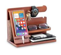 KIKIGOAL Wooden Phone Docking Station Nightstand Bedside Table Organiser Phone Wallet Watch Key & Gadget Holder Stand, Anniversary Idea Valentines Birthday Gifts for Him Men Husband Wife