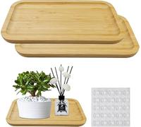 KiKiHong 2 Pcs Bamboo Tray, Rectangular, Brown, 25 x 14 x 1.5 cm, Reusable, Durable, Rustic, Unfinished, Raised Edges, Perfect for Serving, Breakfast, Drinks, Organizing
