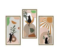 KiKiHong 3 Pieces Boho Black Cat Wall Decor,Hanging Wooden Wall Art,Abstract Moon and Sun Wood Sign for Bedroom Living Room Office 15.74''x7.87''