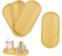 KiKiHong 4 PCS Oval Wood Tray,Small Bamboo Tray,Small Tray