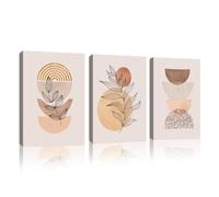 KiKiHong Boho Framed Canvas Wall Art Prints, Framed 3-Piece Abstract Leaf & Geometric Print Wall Decor,Framed pictures for Living Room Bedroom Hallway 30×40cm