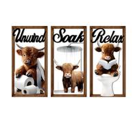KiKiHong Cute Cow Bathroom Wooden Wall Art Set of 3 Bathroom Wall Decor