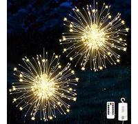 KIKILIVE 2 Pack Led Firework Lights Outdoor for Christmas Indoor Firework Warm Glow Outdoor Fairy Lights Garden Party Wedding Decorations Waterproof with 8 Modes Remote Control