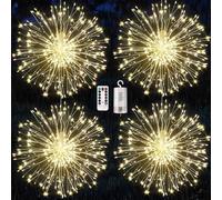 KIKILIVE 4 Pack Led Firework Lights Outdoor for Christmas Indoor Firework Warm Glow Outdoor Fairy Lights Garden Party Wedding Decorations Waterproof with 8 Modes Remote Control