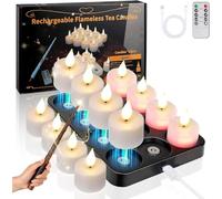 KIKILIVE Rechargeable LED Candles Tea Lights Flickering with Magic Wand Remote Control Timer, 12pcs Flameless Tea Candles for Room Table Halloween Christmas Decor