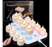 KIKILIVE Rechargeable LED Candles Tea Lights Flickering with Magic Wand Remote Control Timer, 12pcs Flameless Tea Candles for Room Table Halloween Christmas Decor