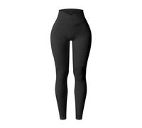 KIKIMINK Womens Gym Pants Yoga Leggings Crossed Waist Seamless Tummy Control Workout Stretchy Activewear Sport Running Trosuers Black